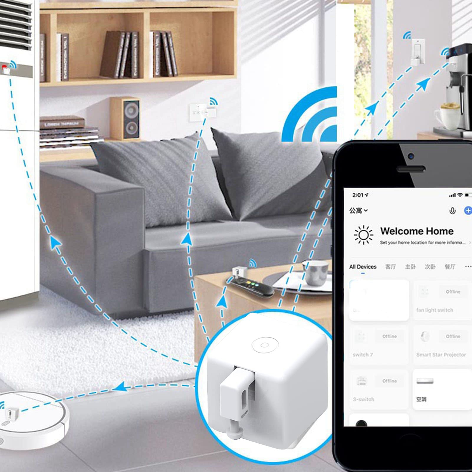 Pulsador de Botón de Interruptor, Crear Grupos Bot de Pulsador de Botón de Interruptor de Luz Inteligente Inalámbrico, Gadgets de Hogar Inteligente de Aplicación(3 Rd Generation Bt)