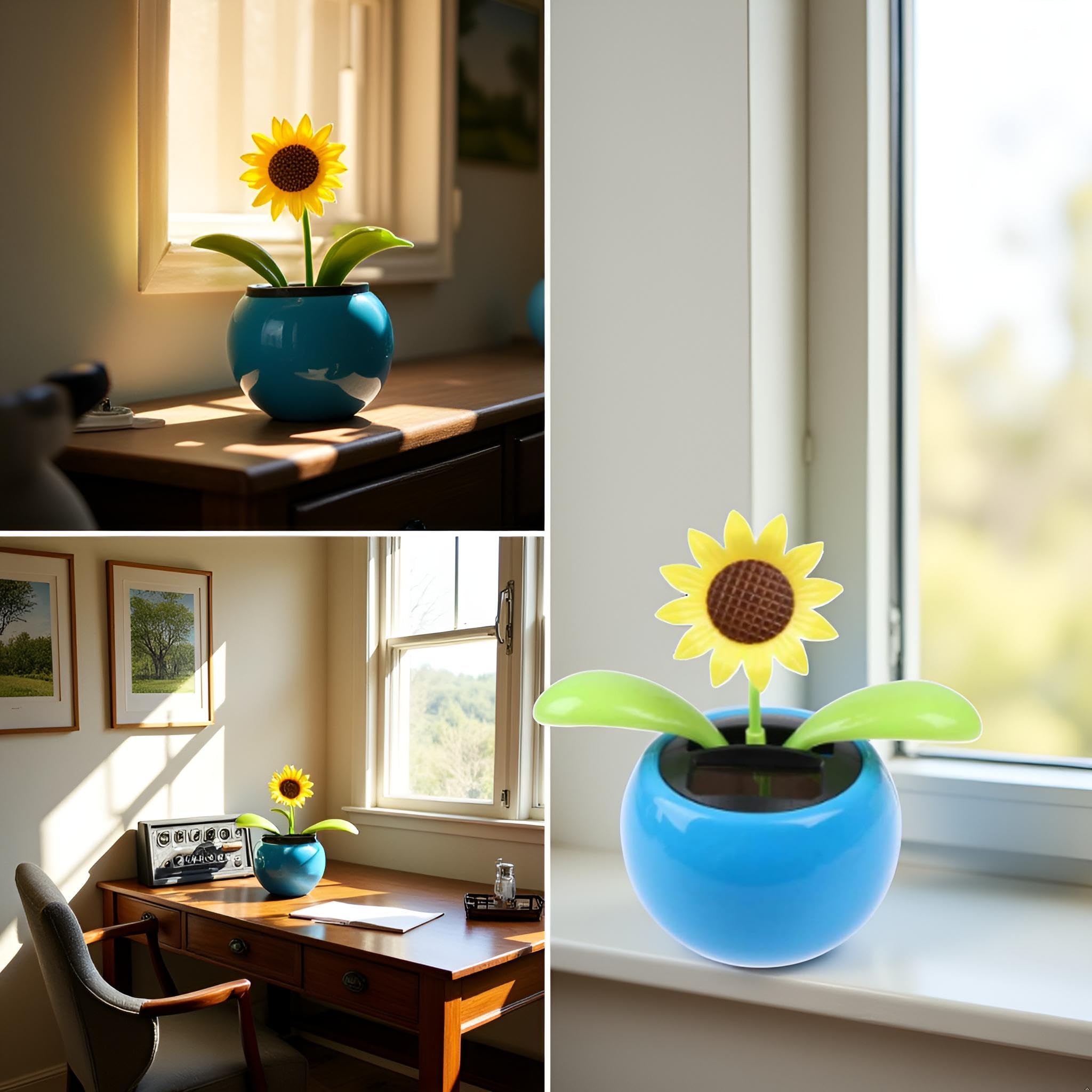 Blue Solar Dancing Sun Flower Automotive Ornament Solar Powered Dancing Sun Flower in Pots Swinging Animated Bobblehead Dancer Window Sun Catcher Car Dashboard Office Desk Decor,Learning and Education - Image 4