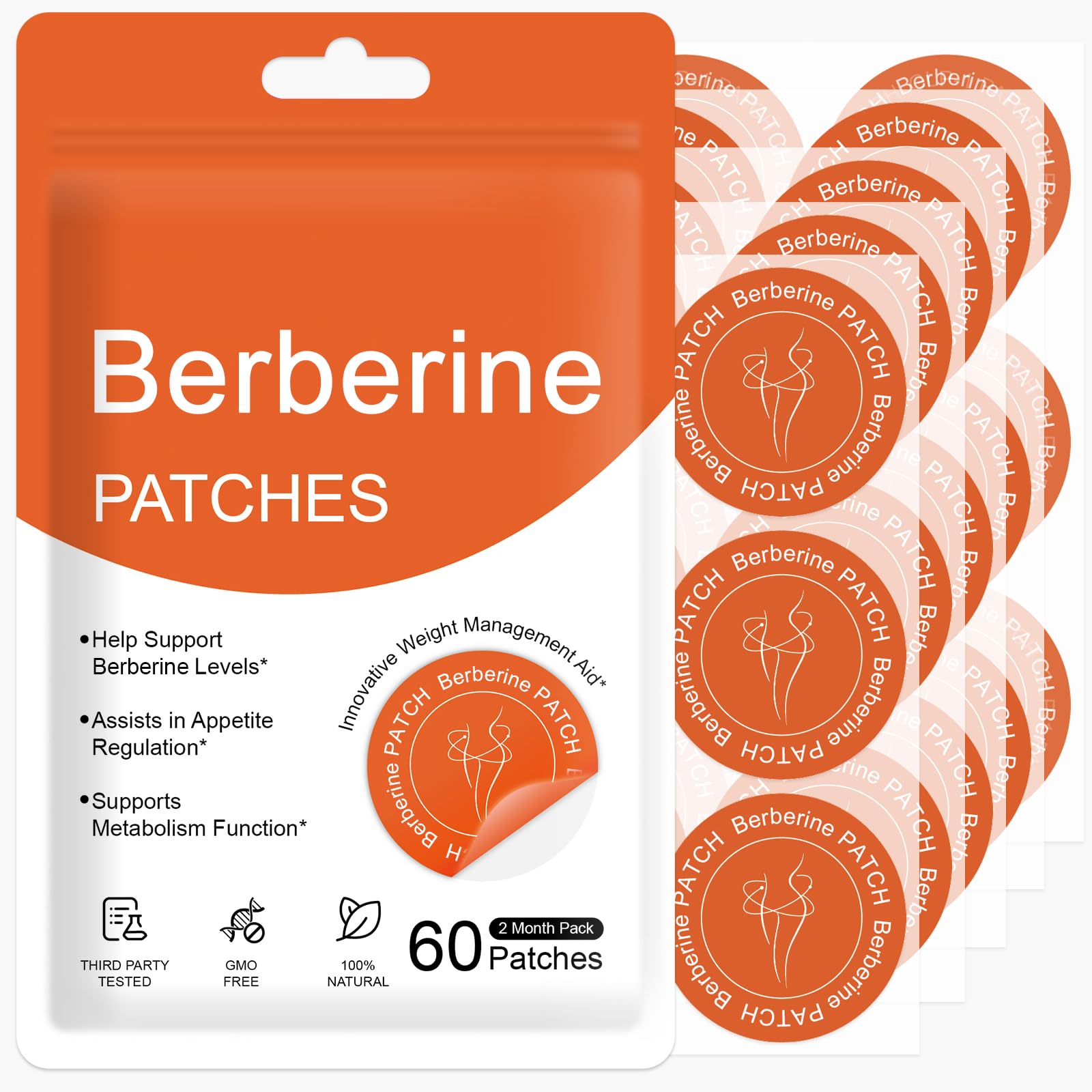 8X Berberine Patches with L Glutamine, Chromium, Pomegranate and Cinnamon 1 Count (Pack of 60)
