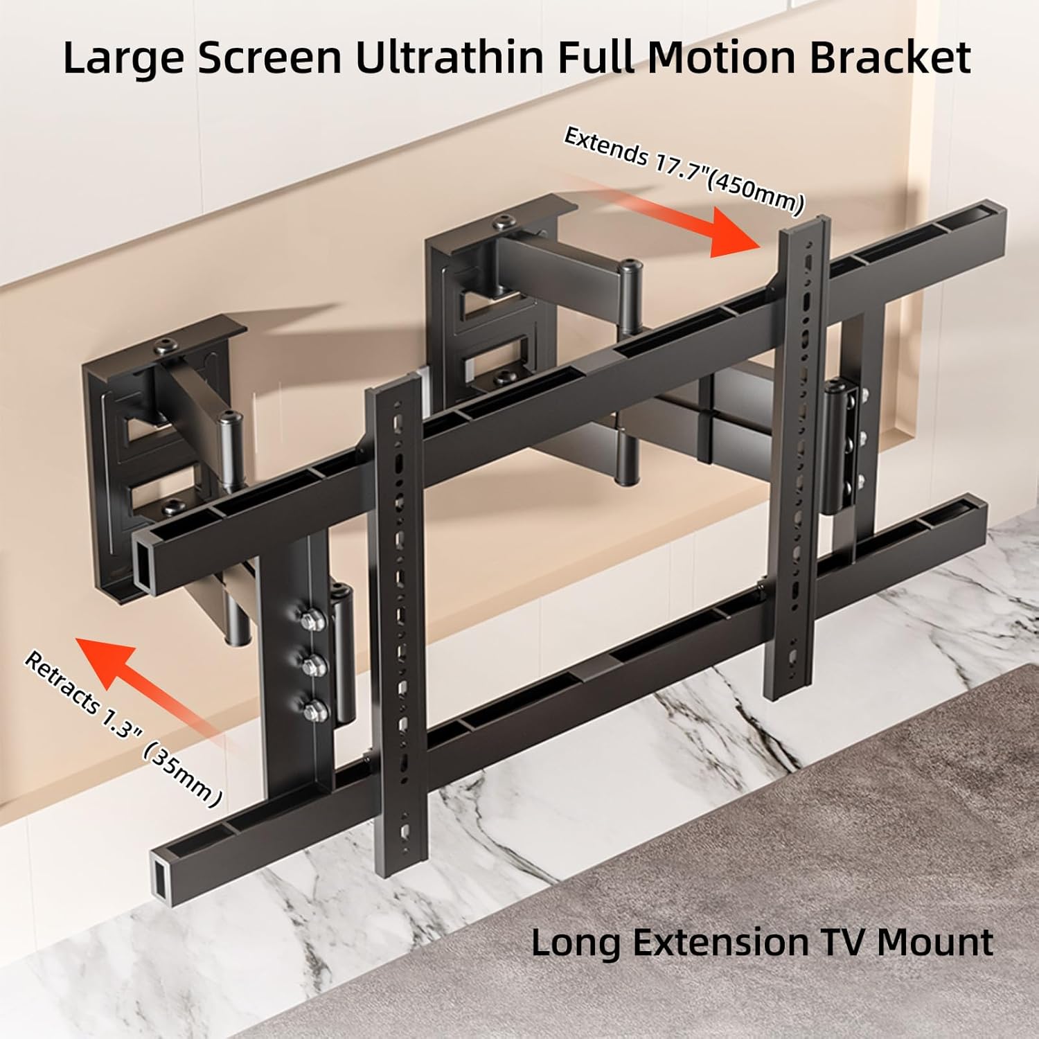 1.3" Ultra Slim TV Wall Mount for 140 130 120 115 110 100 98 90 86 85 inch TVs, Full Motion Corner TV Bracket for 55-150 inch LCD/LED/OLED Screen Hold up to 386 lbs, Max VESA 1050x600mm