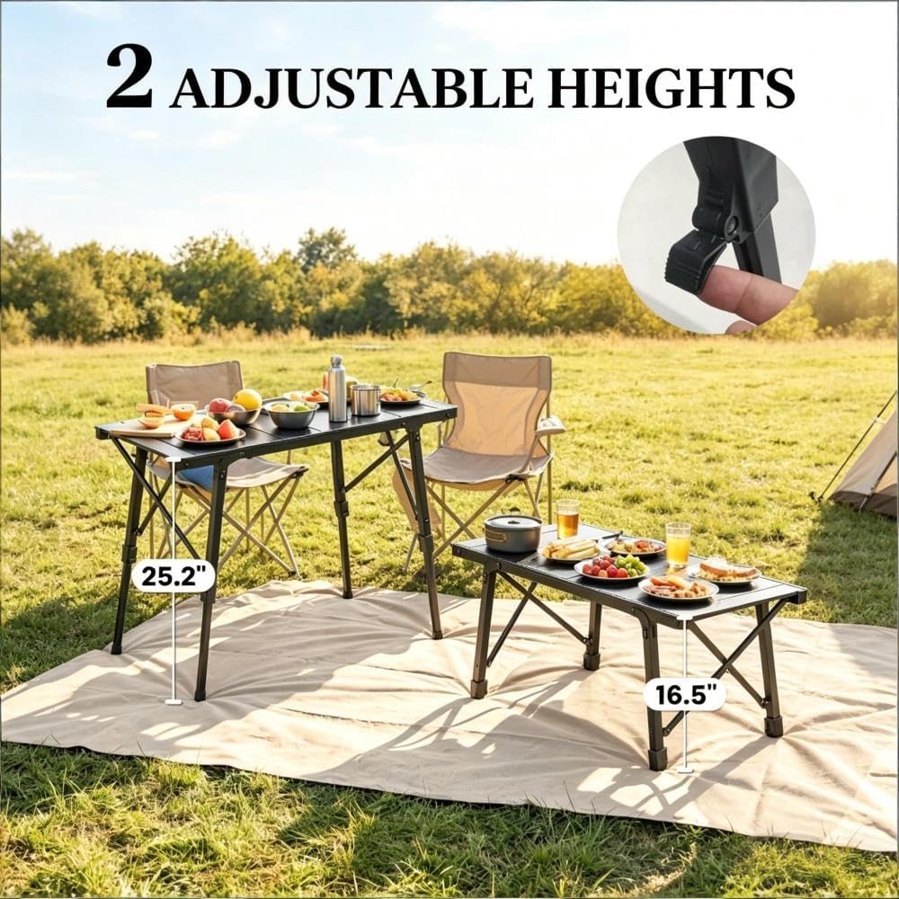 Robust Camp Table,Foldable Table,Portable Table with Two Adjustable Heights