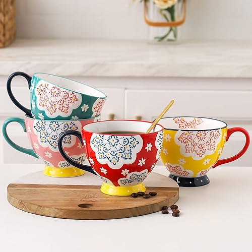 Miniatura 8 de superyes Juego de 4 tazas de café grandes, juego de tazas de café para té, leche, leche, capuchino, cereales, sopa de chocolate caliente, para