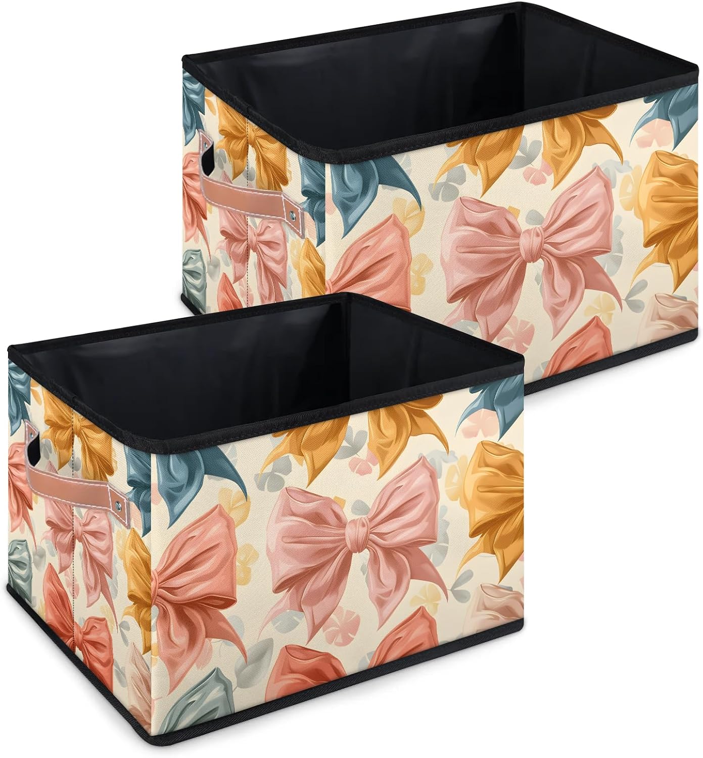 Colorful Bows Collapsible Fabric Storage Cubes Large Capacity Organizer Bins with Handles Foldable Cube Bins for Cloth or Accessary Storage 1 Pack
