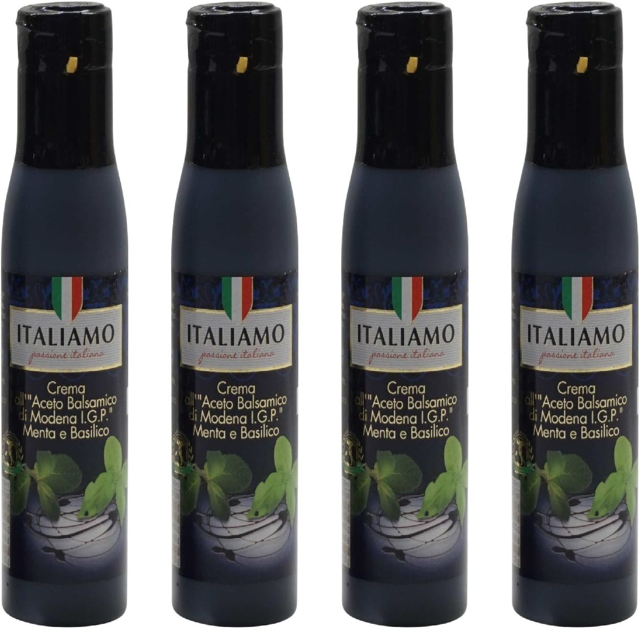 Italiamo:"Crema di Balsamico Menta e Basilico" Balsamic Vinegar of Modena PGI Cream with Mint and Basil 5.3 Ounce (150g) Packages (Pack of 4) [ Italian Import ]