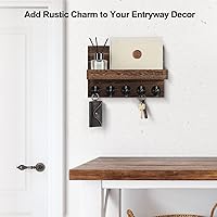 Vista 4 de Soporte para llaves de pared, llavero decorativo y soporte para correo con estante, tiene ganchos grandes para bolsos, abrigos - Colgador de llaves