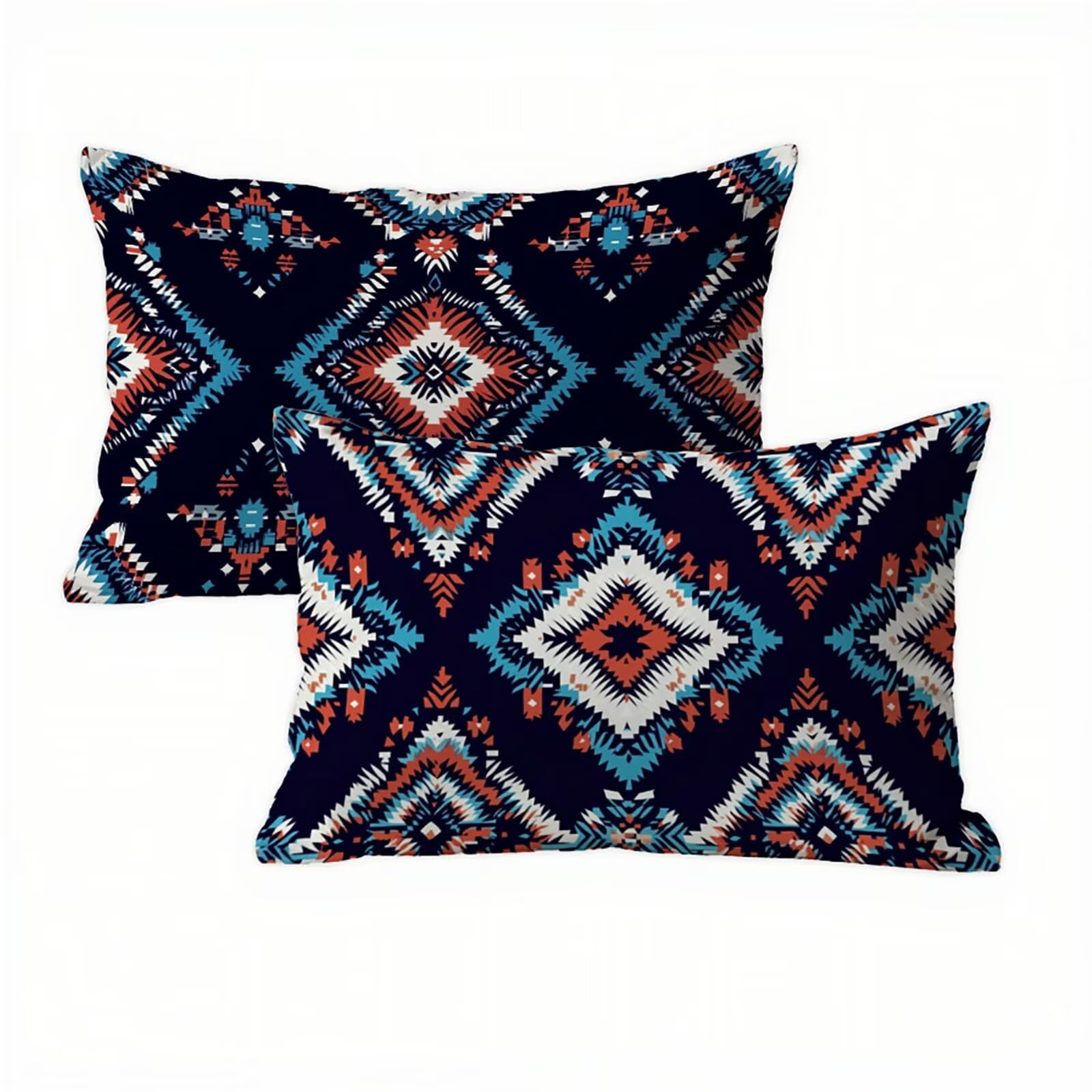 Bohême Taies d'oreiller 70x90 Housse Coussin Velours Lot de 2, Taie Oreiller Bleu Marine, Douce Respirante Housse de Coussin Canapé Impermeable pour Salon Jardin avec Fermeture Éclair Invisible K2-451