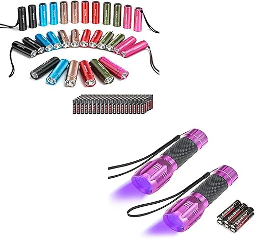 EverBrite Juego de 30 mini linternas, 90 baterías incluidas+linternas de luz negra UV, paquete de 2, detector de manchas, 6 baterías incluidas