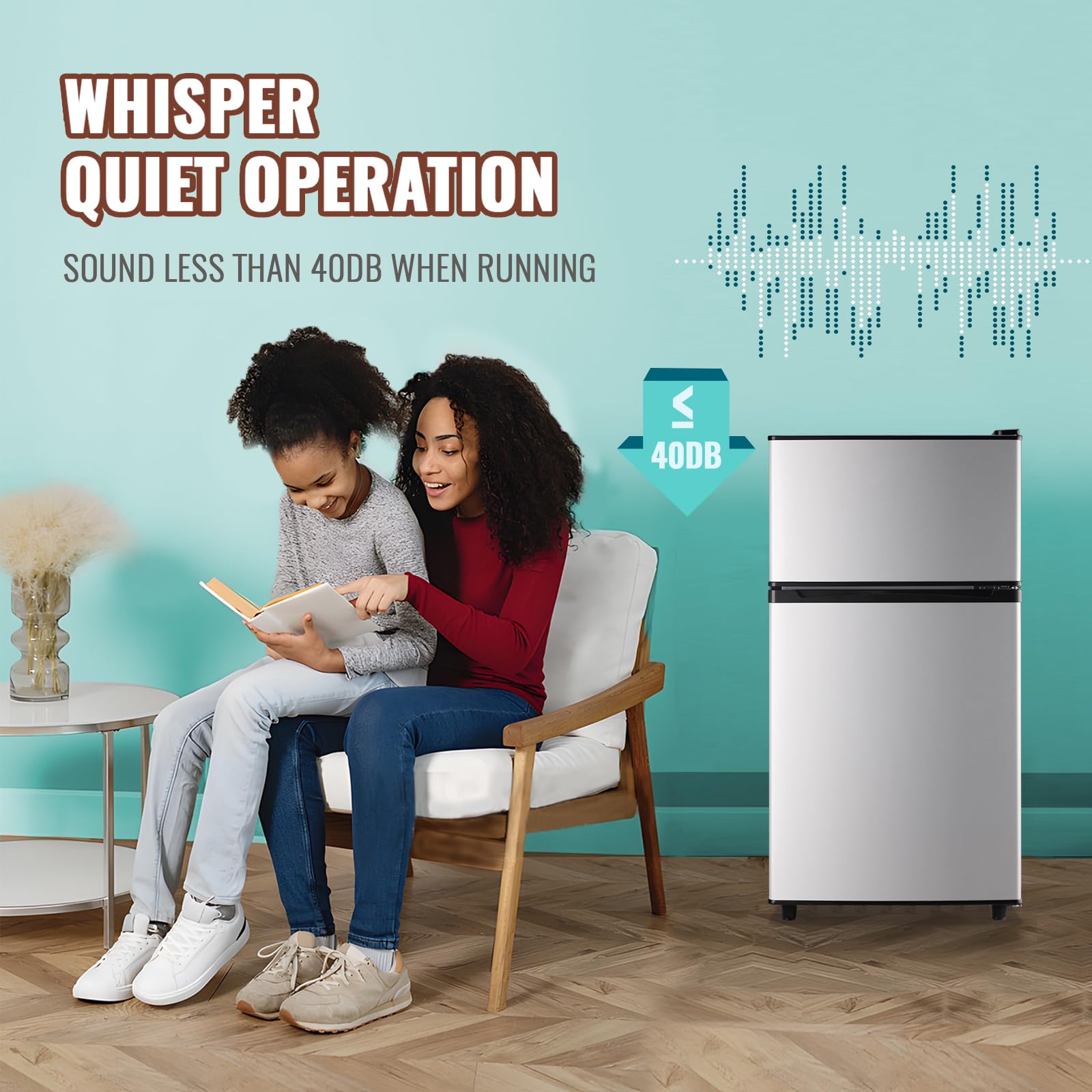 WANAI Small Refrigerator With Freezer 3.5 Cu.Ft Mini Fridge With Freezer On Top Double Door Small Fridge For Bedroom Dorm Room College Office Silver on Fridge.com - View 6