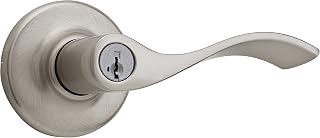 Weiser Belmont Satin Nickel Front Door Handle with Lock, Reversible Exterior/Interior Door Handles with Lock, Keyed Entry Door Lever for Front Door, Bedroom, Bathroom & Office, Traditional Home Decor