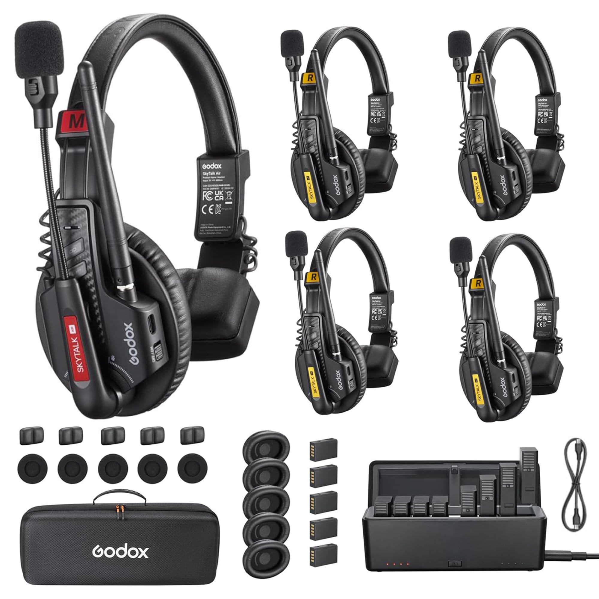 GODOX Skytalk AIR 5S - Sistema di cuffie interfono wireless 2,4 GHz Full Duplex Wireless Headset con gamma 1640FT/500M ENC Noise Cancellation Sistema di comunicazione di monitoraggio in tempo reale