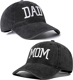 Mom Dad Embroidered Baseball Caps Set of 2 Adjustable Couples Cotton Hats | Soft cotton matching caps with premium embroidery and adjustable fit, perfect for couples, parents, family photos and gifts.