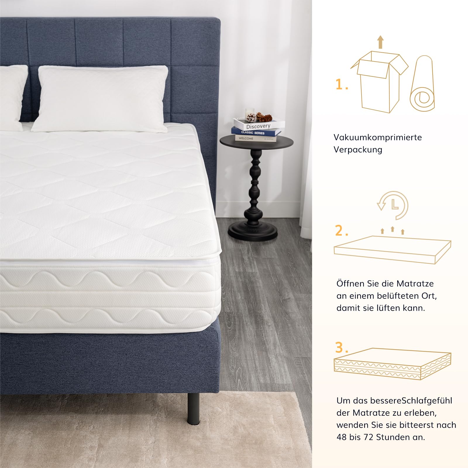 EGO Home Matratze 180x200-23 cm H3 7-Zonen Kaltschaummatratze mit Viscoschaum,Ergonomisch,Weich & Druckentlastend,Atmungsaktiv,Bezug Waschbar, Öko-Tex Zertifiziert
