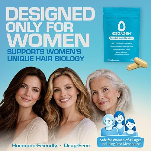 Miniatura 2 de Eggagen - Suplemento avanzado para el crecimiento del cabello diseñado para la biología de las mujeres, soporta cabello más completo, más grueso,
