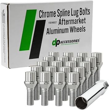 DPAccessories Lug Bolts Compatible with 1998-2000 Volvo S70 | Chrome Spline Style | for Aftermarket Aluminum Wheels Only | Set of 20 Wheel Bolts & 1 Tool | DVOS7001A-CH/1