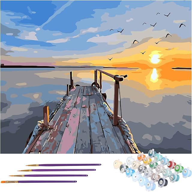 TONZOM DIY Oil Painting Sunset, Paint by Numbers for Adults and Kids Home Decoration 16 x 20 inches Without Frame