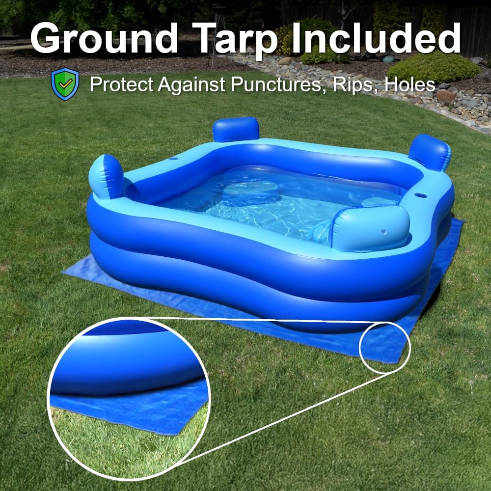 Inflatable Pool Bundle with Seats & Headrests - 8ft x 8ft - Electric Pump and Ground Tarp Included - Fast Setup and Reinforced Seams