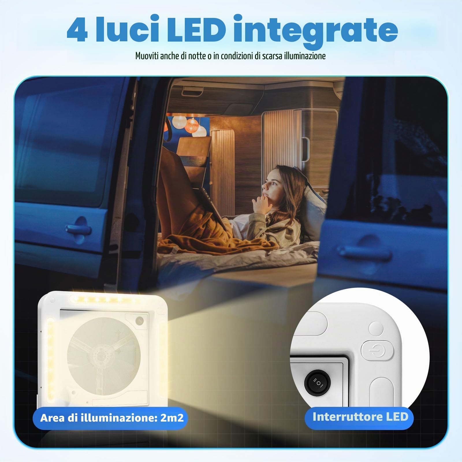 MINRS Ventilatore da tetto per camper con luce LED 12 V 36 x 36 cm