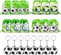Vista 1 de Paquete de 12 bolsas de regalos de fiesta de cumpleaños con cordón de fútbol, bolsa de suministros de fiesta temática deportiva, paquete de regalo