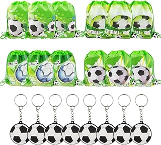 Minsing 12 Packs Soccer Drawstring Birthday Party Favor Goodie Bags, Kids Theme Party Supplies Bag, Gift Backpack with Pendant