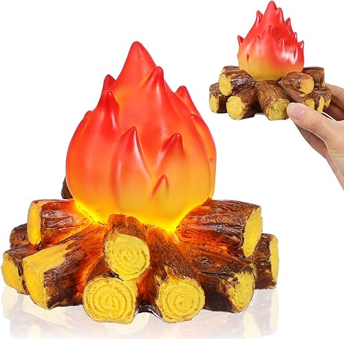 DOITOOL Fuego de campamento falso luz nocturna LED con efecto de llama, mini lámpara de fogata de simulación creativa, lámpara de mesa decorativa de