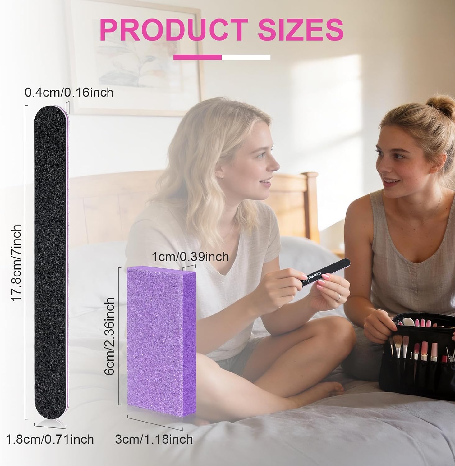 Canvalite Nail Files and Buffers, 2 Pack Professional Emery Boards, 100/180 Grit Nail File for Natural and Acrylic Nails, Black
