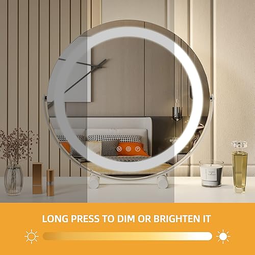 Miniatura 4 de Anbuy Espejo de tocador de 16 pulgadas con luces, 3 modos de iluminación de color, rotación de 360°, moderno espejo redondo sin marco para mesa de