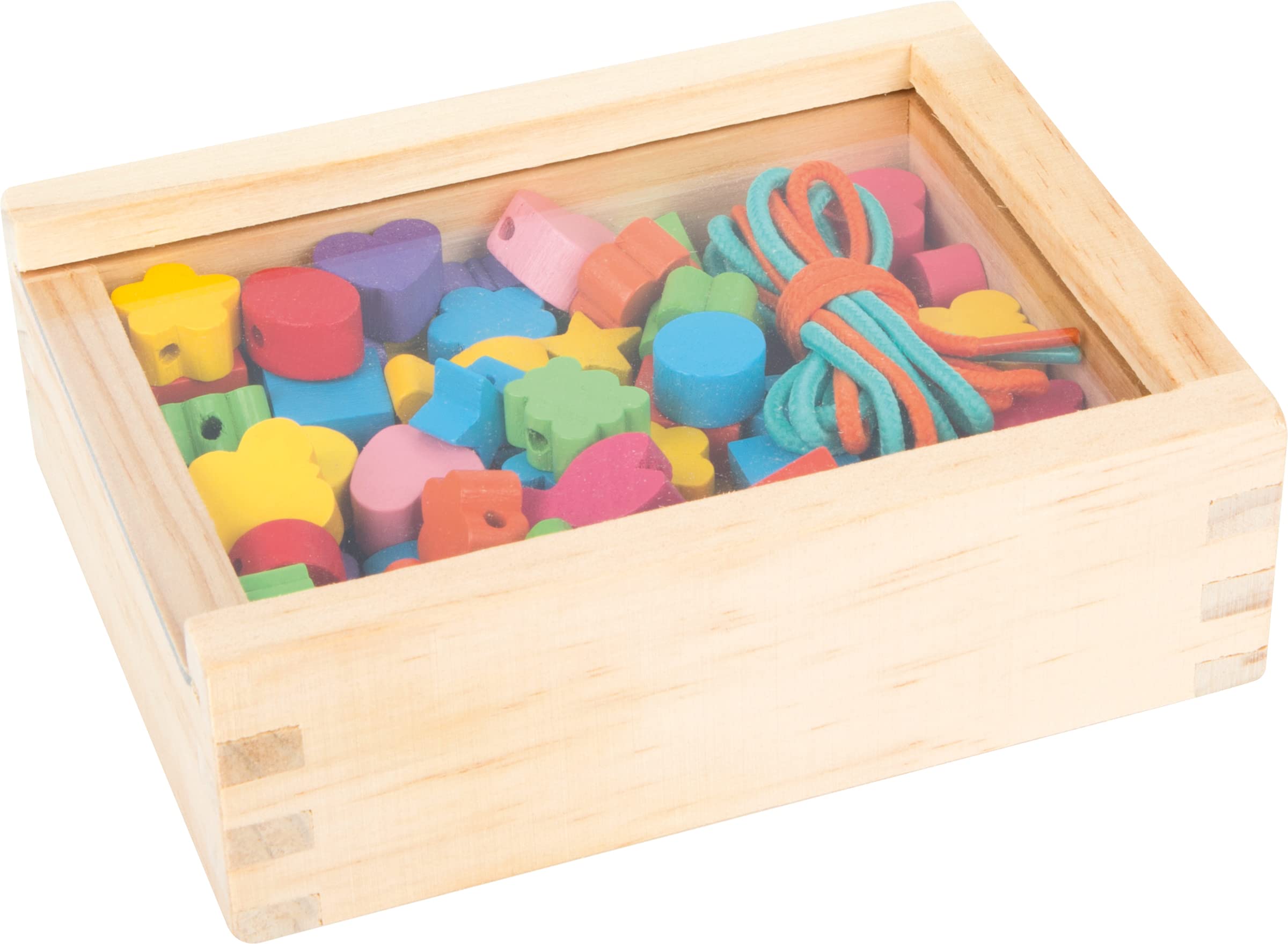 7594 Inserto creativo small foot, con perline di legno in molti colori e forme, nastri inclusi, a partire da 3 anni.