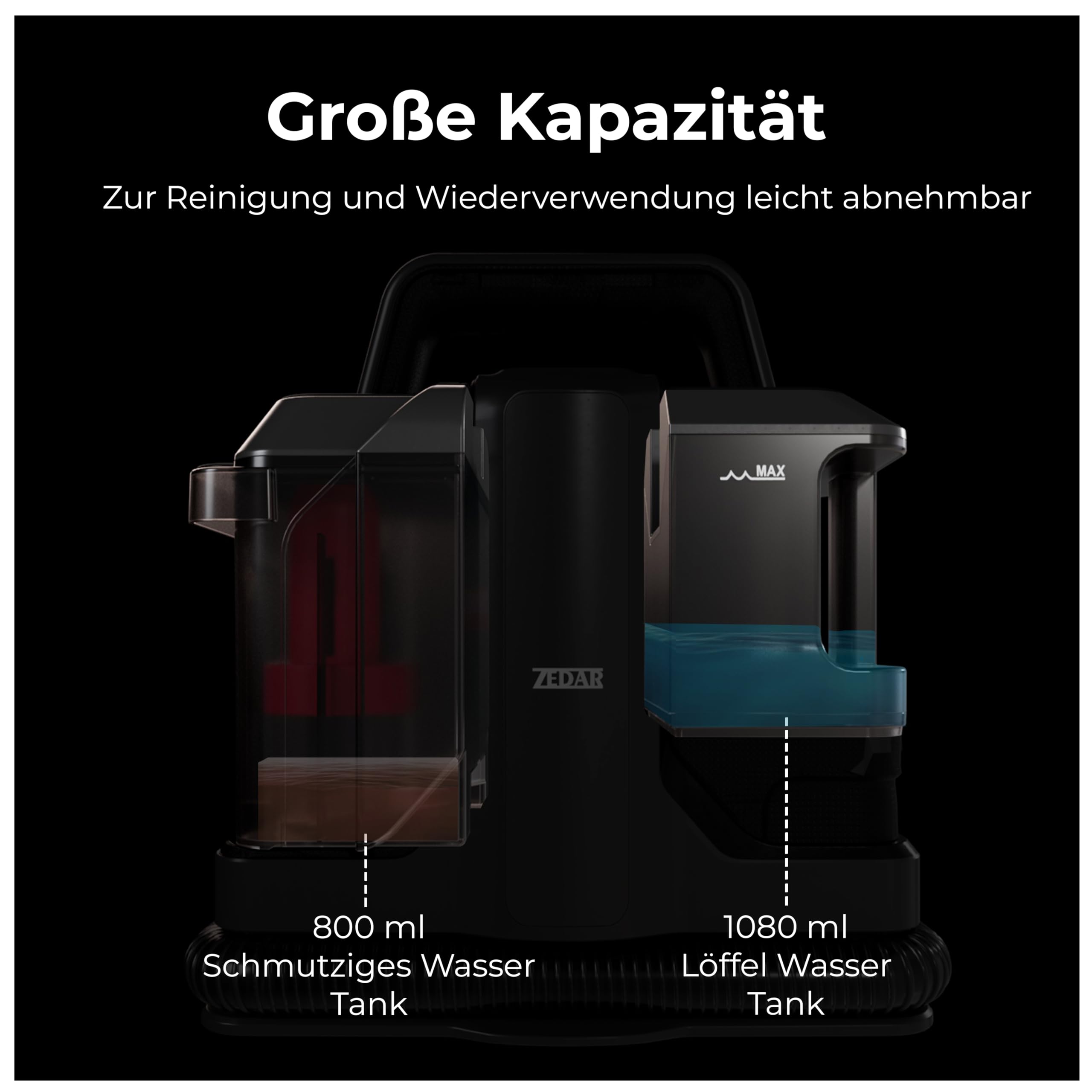 Zedar C600-750Watt Polsterreiniger Gerät und Nassauger – Kompakter Teppichreiniger und Textilreiniger – Waschsauger für Teppich, Polster Autositze & Sofa, Polstermöbel, Treppen