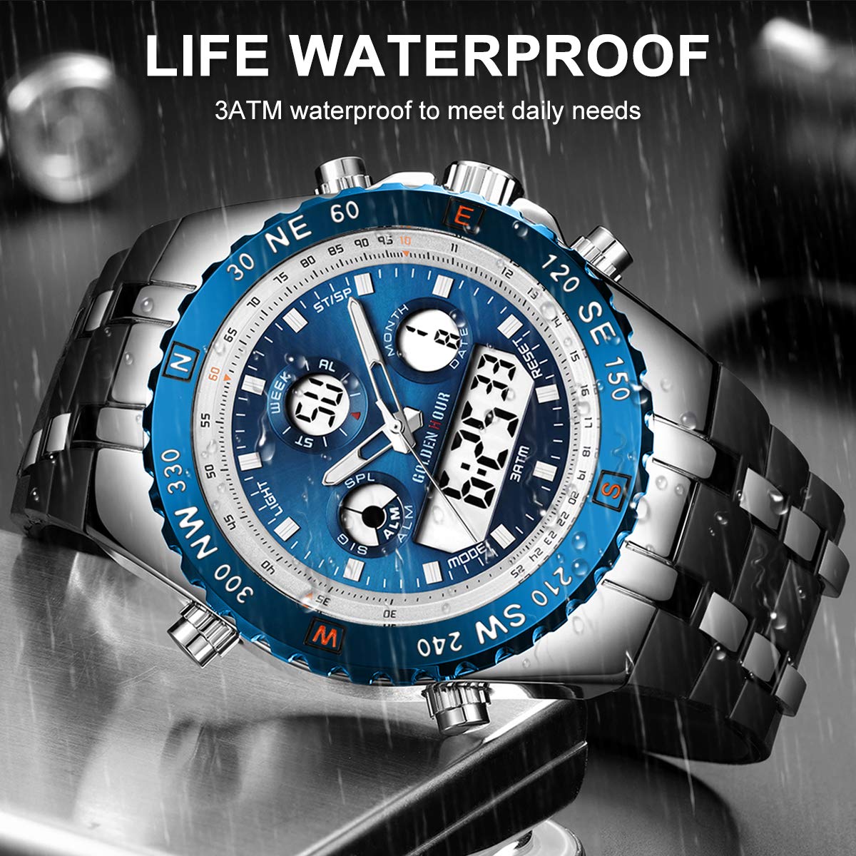 Reloj de Pulsera Deportivo para Hombre, Resistente al Agua, cronómetro, Fecha, Alarma, Luminoso, Digital, analógico, Militar, con Correa de Goma