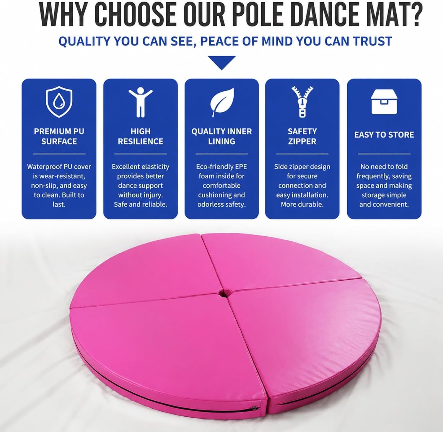 HARELA Pole Dance Mat, Fitness Gymnastic Yoga Safety Protection Pad, for Fitness Gymnastics Yoga Home Studio, 4 Panel Foldable