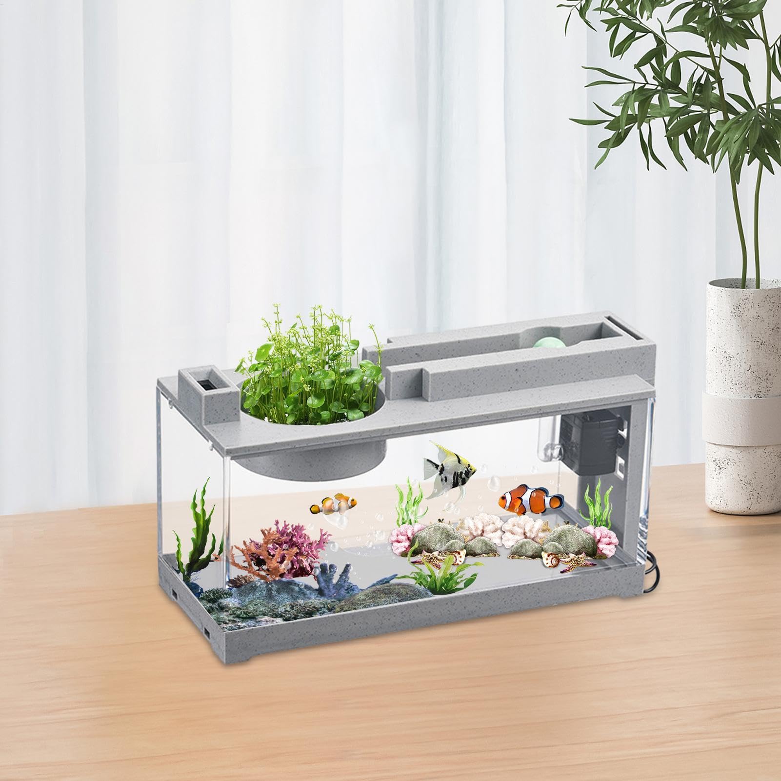Acuario de Mesa Miini con Bomba de Aire, Acuario silencioso y Moderno para | bettas, Tortugas, camarones, Musgo, Coral, Ideal para pequeñas Criaturas acuáticas, también Puede Utilizarse como