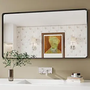 espejos para baños,30x50 Black Mirror for Bathroom,Restroom Mirror,Bathroom Vanity Mirrors for Over Sink,Horizontal and Vertical Hanging