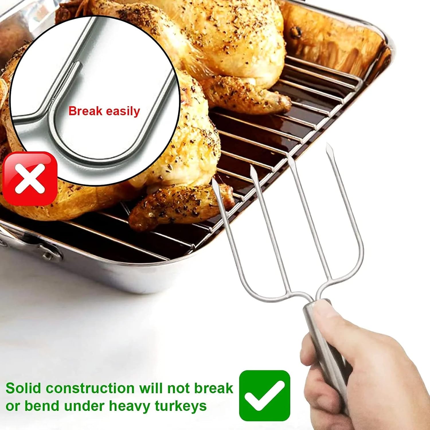 KAYCROWN Thanksgiving Roasting Kit - Stainless Steel Turkey Baster and Turkey & Roast Lifters, Silicone Turkey Baster with 2 Marinade Needles & Stainless Steel Turkey Forks Set