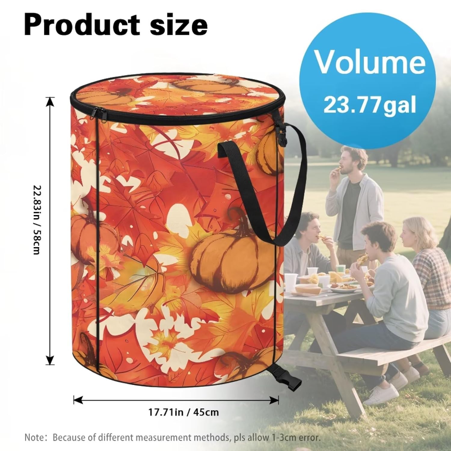 Cozeyat Black Pumpkin Collapsible Trash Can for Camping Garbage Outdoor Garden Bag Resuable Yard Waste Bag for Collecting Weeds, Grass Clippings