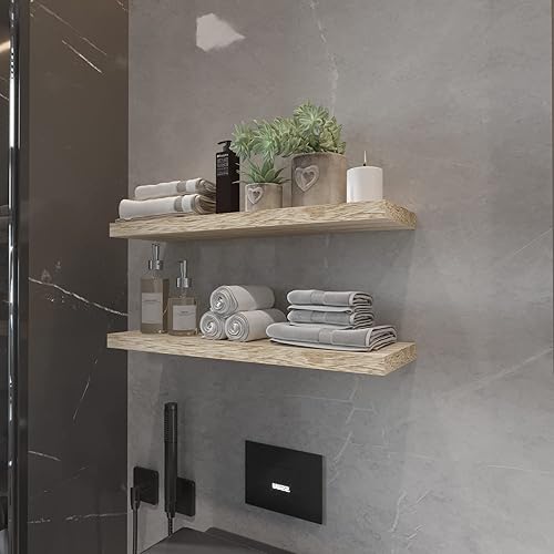 Miniatura 6 de Estantes flotantes de 24 pulgadas, estante de pared de madera maciza, almacenamiento para dormitorio, sala de estar, juego de 2, estantes de pared