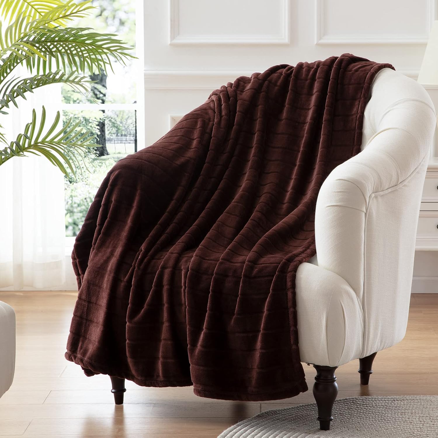 Bertte Throw Blanket, 330 GSM Super Soft Lightweight Luxury Fleece Blankets for Couch Sofa Bed Ultra Luxurious Warm and Cozy for All Seasons, 50"x 60", Brown- 4 Pack