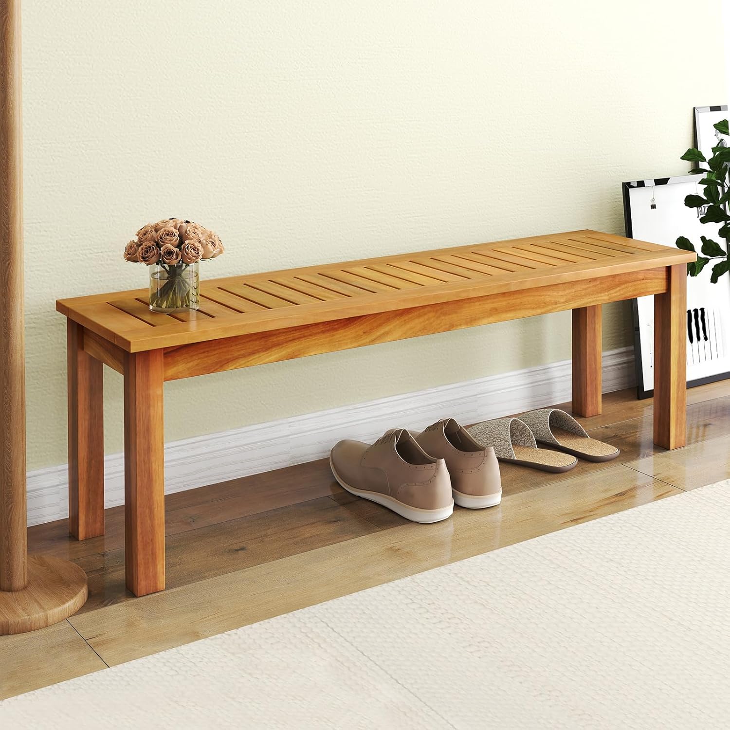 Giantex 52" Outdoor Bench, Patio Wood Bench with Slatted Seat and Solid Wood Legs, 794 LB Capacity, Outside Acacia Wood Garden Benches for Patio, Entryway, Backyard, Porch