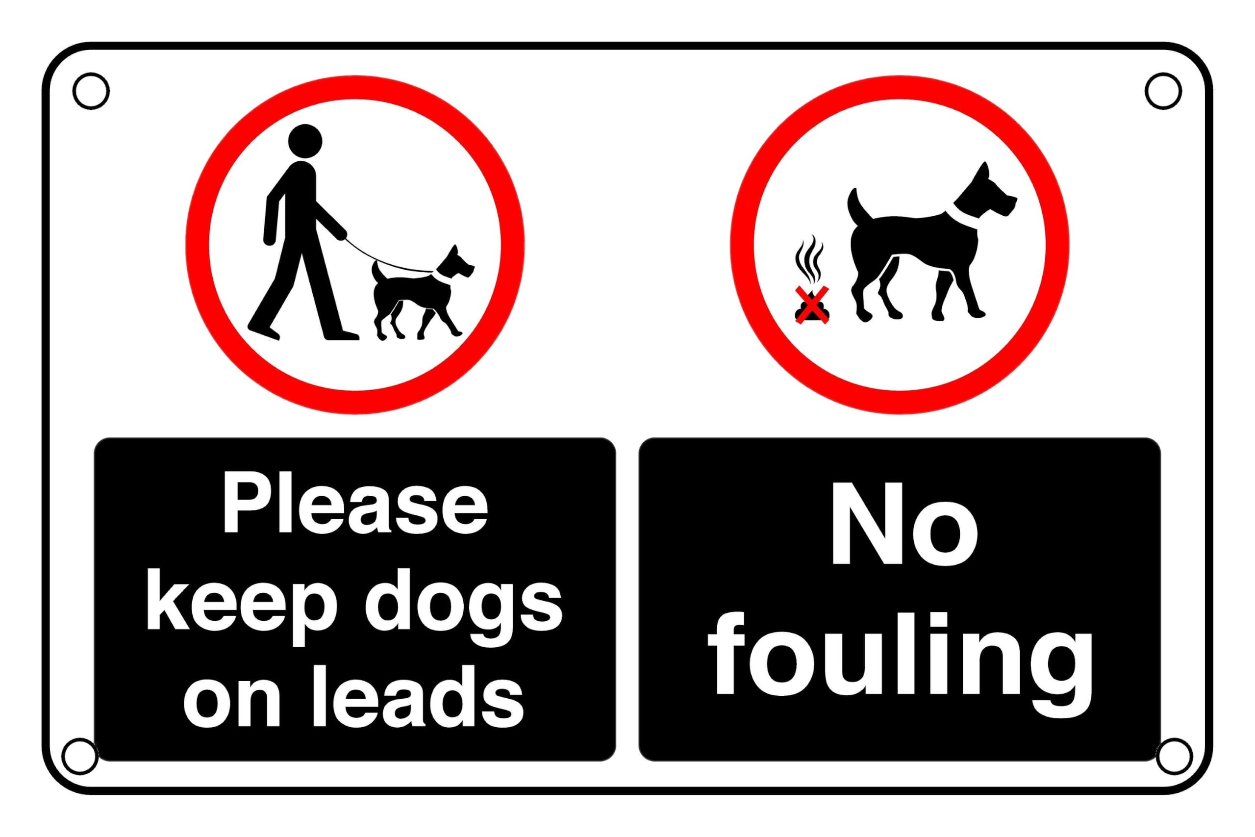 Please Keep Dogs On Lead No Fouling Safety Sign - Pre-Drilled 3mm Aluminium Dibond, Heavy-Duty Weatherproof (300 x 200mm)
