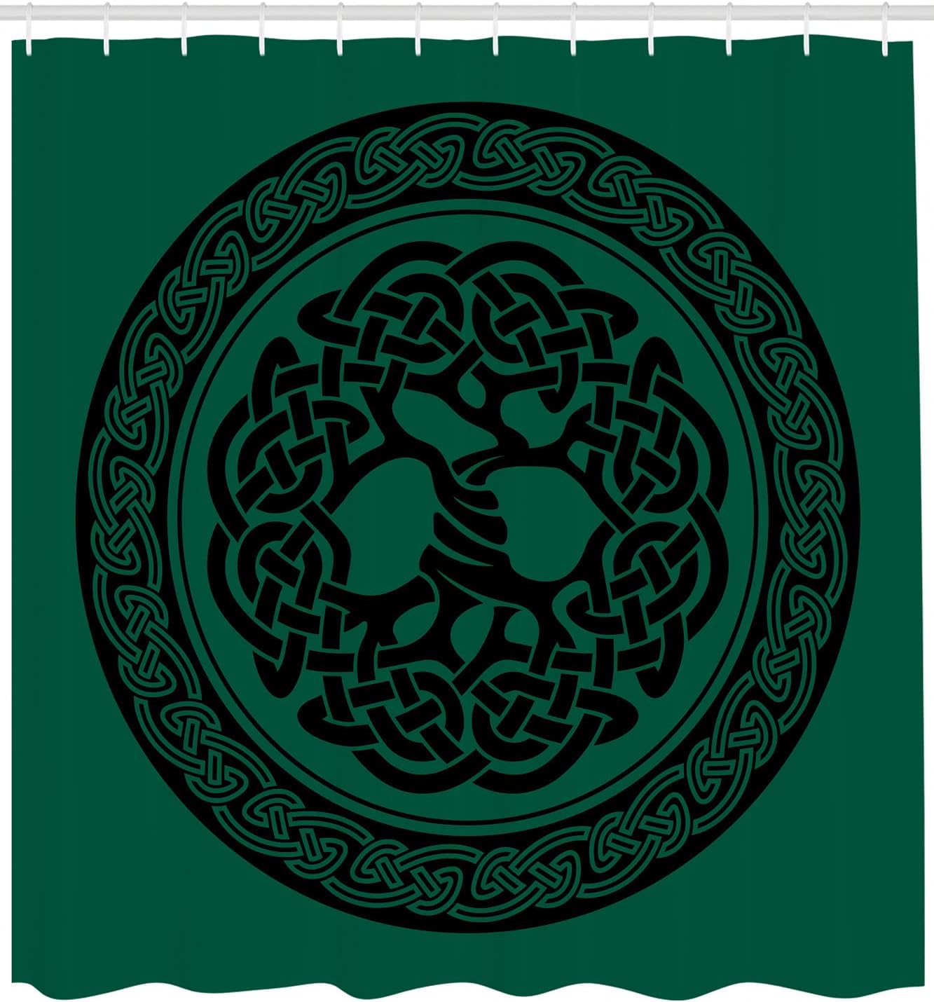Ambesonne Celtic Shower Curtain, Monochrome Tree of Life Illustration Timeless European Motif, Cloth Fabric Bathroom Decor Set with Hooks, 69" W x 70" L, Forest Green Black