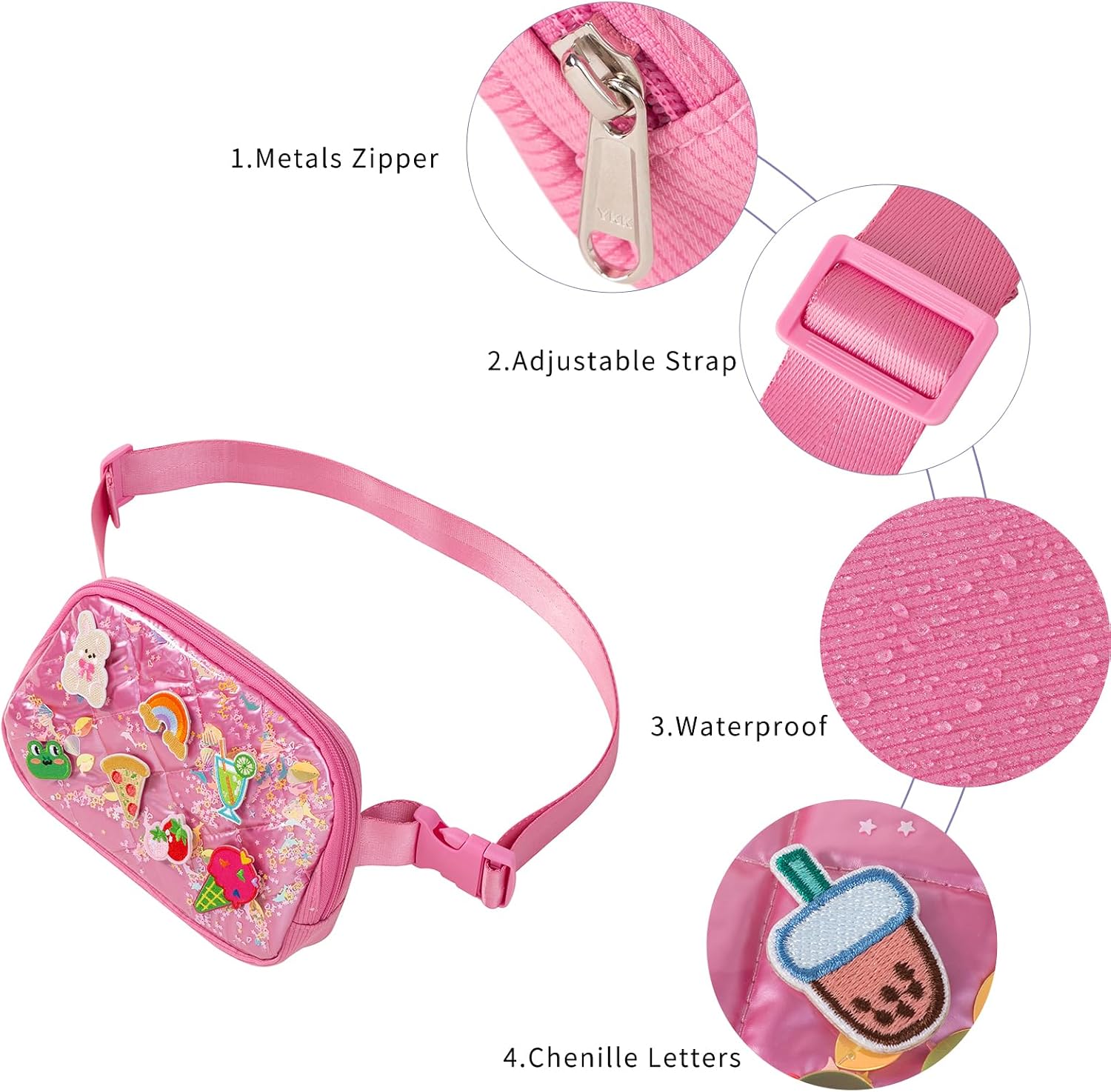 Cute Diy Pink Waist Fanny Pack for Girls, Crossbody Bag Purse Belt Bag,Dance Recital Birthday Gifts for 3 4 5 6 7 8 9 10 11 12 Year Old Kids. (912Rose red)
