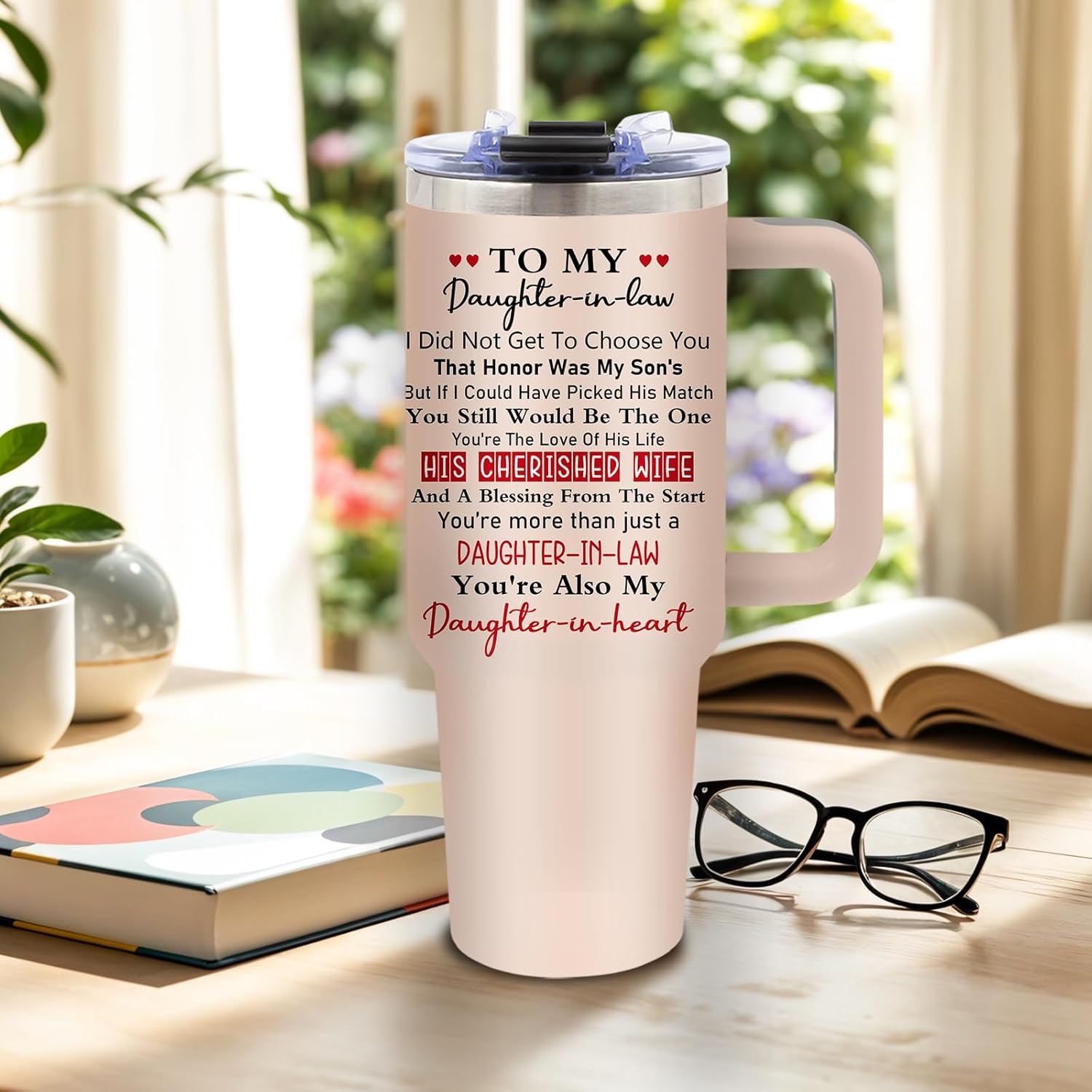 DUUV Daughter in Law Gifts, 40 Oz Coffee Tumbler with Handle and Straw, Christmas Thanksgiving Birthday Gifts for Daughter in Law, Insulated Travel Mug, 1PCS - Image 2