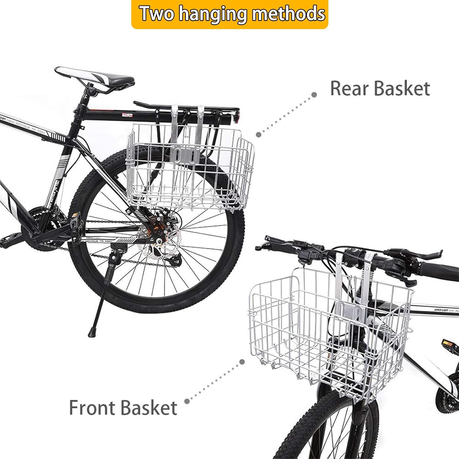Folding Rear Bike Basket Steel Baskets Quickly Release Rack Cargo Basket with Reflective for Most Mounted Black image 4