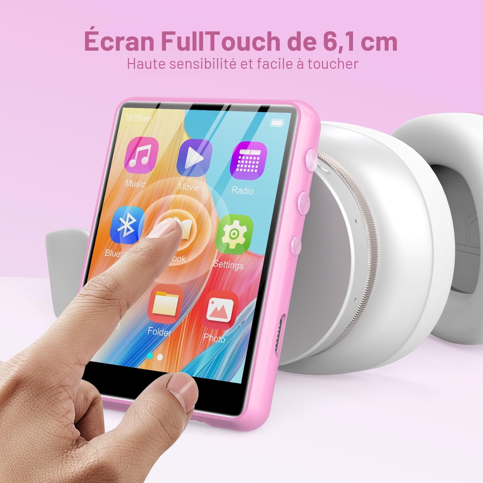 64 Go Lecteur MP3 Bluetooth 5.3, ZAQE Lecteur MP3 Sportif Portable avec écran Couleur TFT 2,4", Haut-parleurs HD, Radio FM, Lecteur de Livres électroniques, compatibilité jusqu'à 128 Go (Rose)