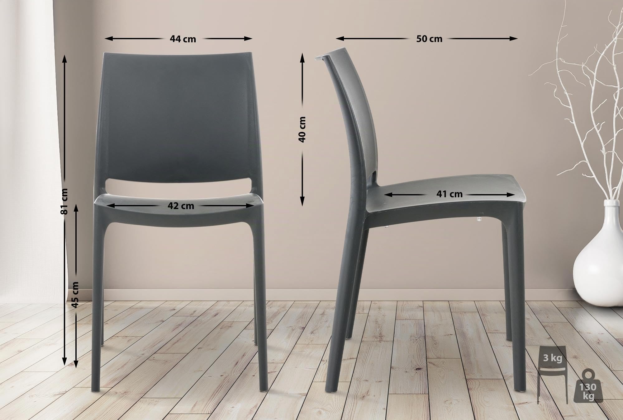 CLP Chaise D'Extérieur Empilable Maya en Plastique I Chaise De Balcon Résistante Aux UV I Chaise De Terrasse Couleur:Gris foncé