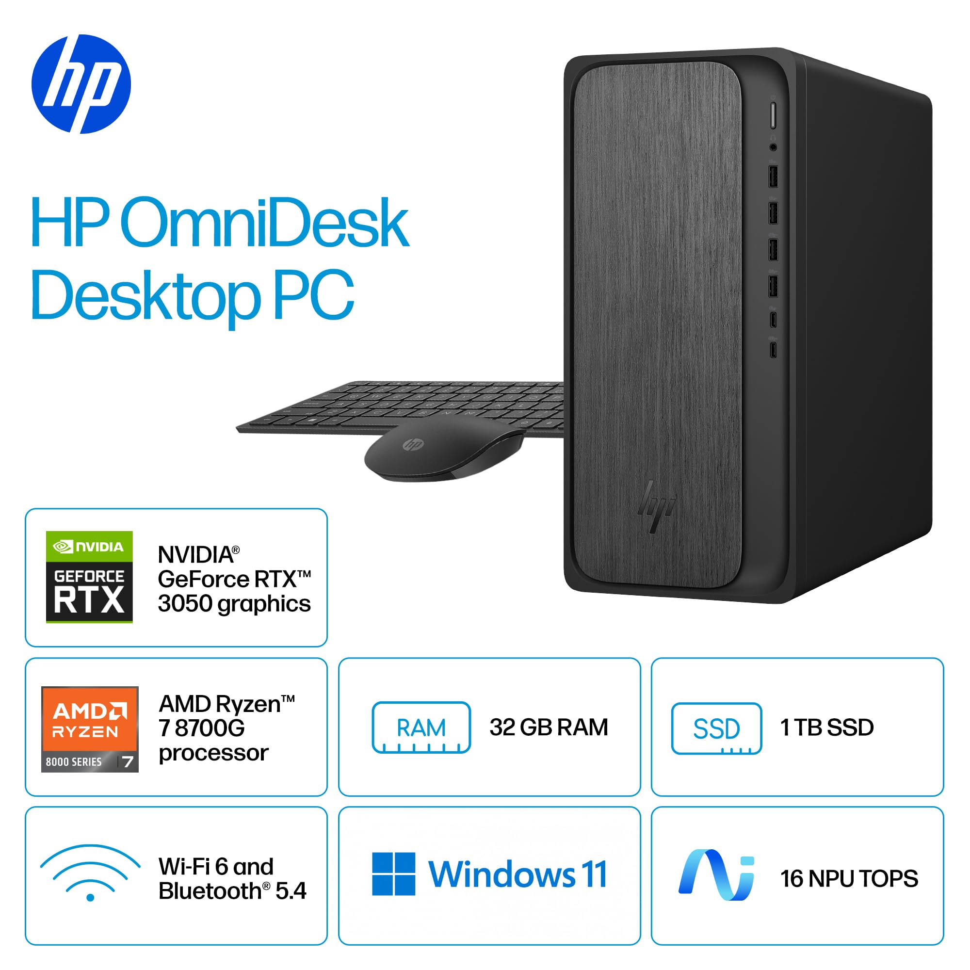 Amazon.com: HP OmniDesk PC de sobremesa, AMD Ryzen 7 8700G, 32 GB