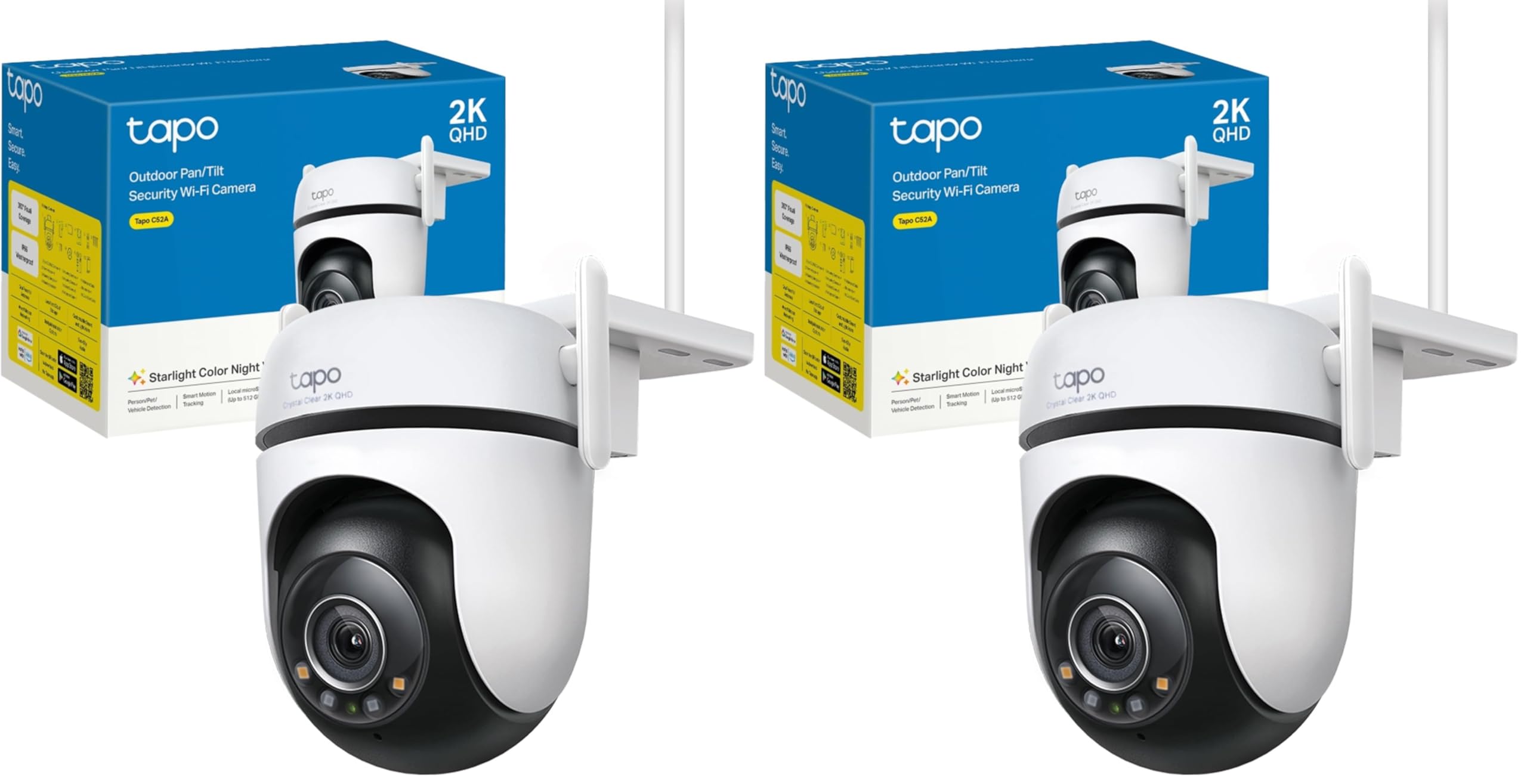 Tapo C52A 360° Überwachungskamera Außen, 2K 4MP, Starlight Farbe Nachtsicht, KI-Erkennung, Bewegungsverfolgung, WLAN oder Ethernet, microSD-Karte bis zu 512 GB (Packung mit 2)