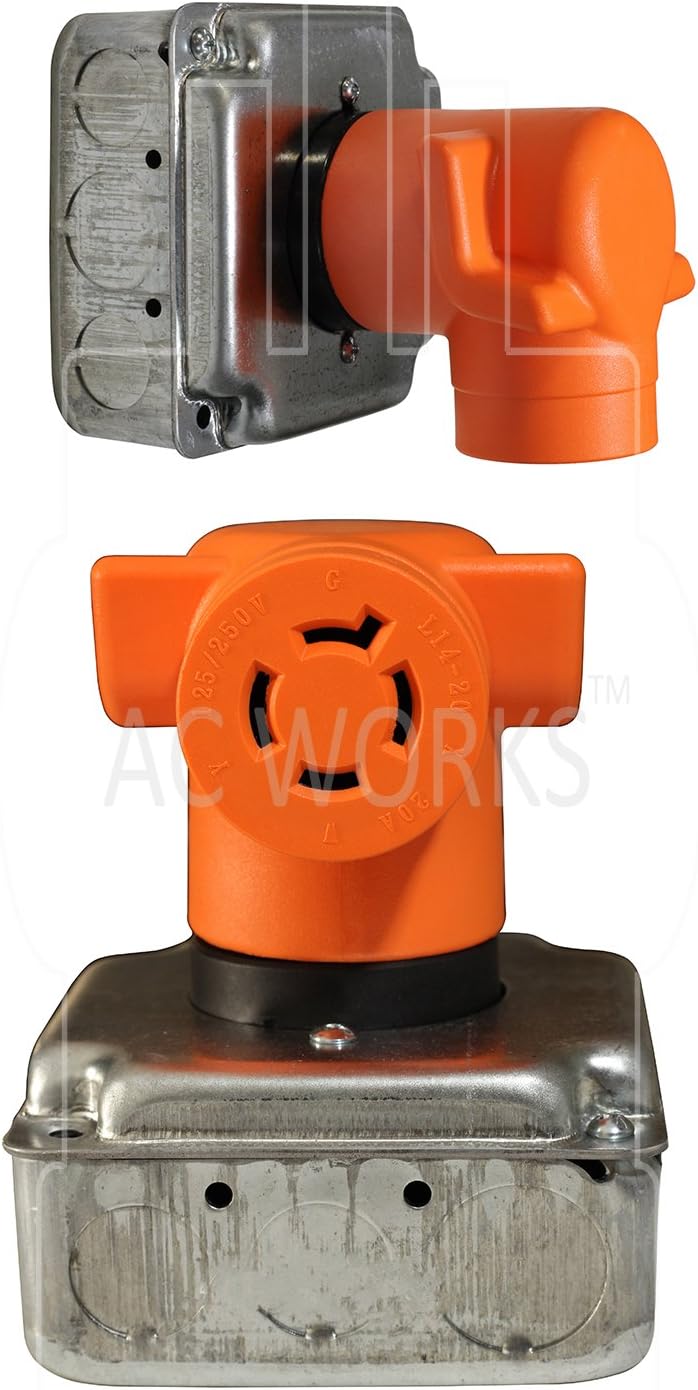 AC WORKS [AD1450L1420] Range/RV/Generator Outlet Adapter 4-Prong 14-50P Plug to 4-Prong 20Amp Locking L14-20R Adapter