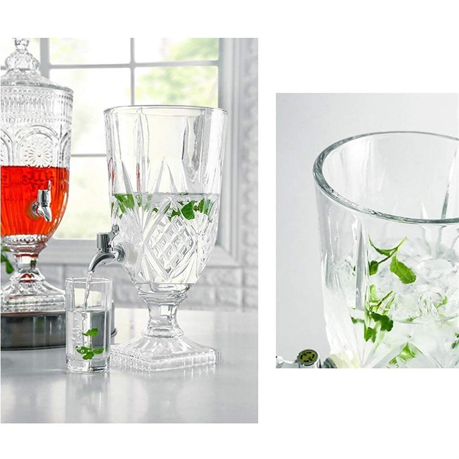 Vnook Distributeur de Boissons en Verre Cristal, avec Bouteille en Verre for Robinet d'eau | Boîte de jus de fruits de grande capacité, pot d'eau froide transparent, réservoir de jus