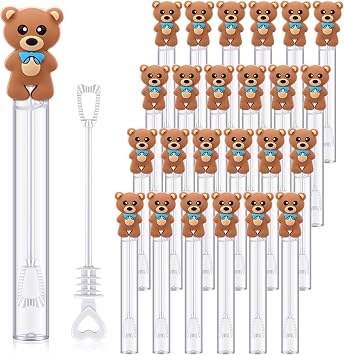 Realspring 24 Pcs Bear Bubble Wands Bulk Mini Bubble Wands for Baby Shower Girls Baptism Bear Theme Party Supplies Summer Birthday Gift Toys Classroom Prizes Blue