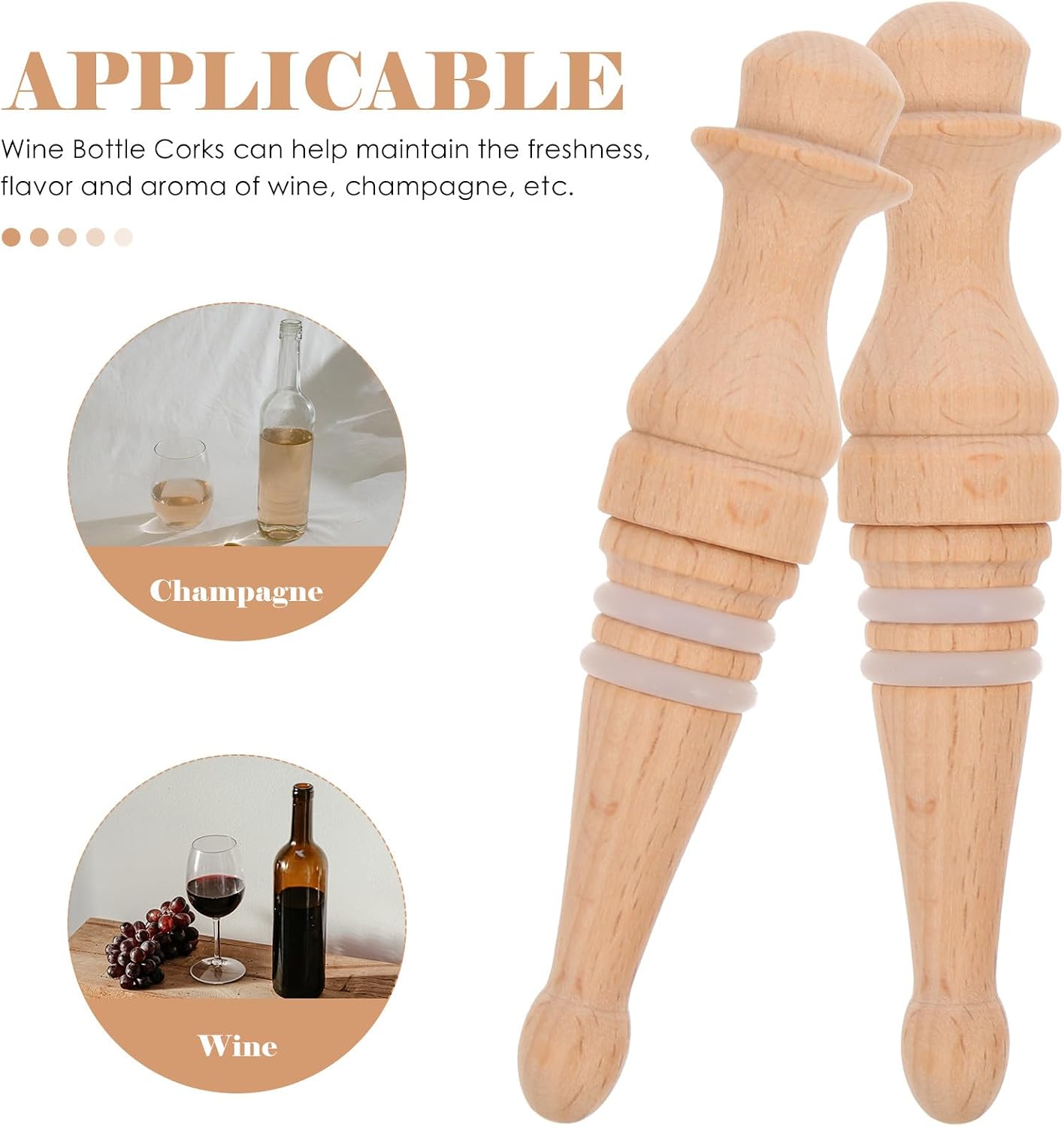 Wooden Wine Bottle Stopper 3pcs Beige Good Sealing Beer Fest Party